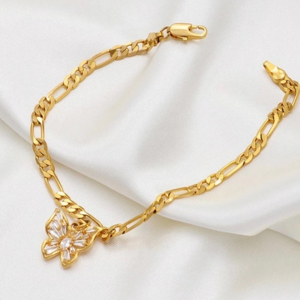 butterfly  anklet , anklet gold anklet , women 18k gold plated anklet , - Picture 2 of 4